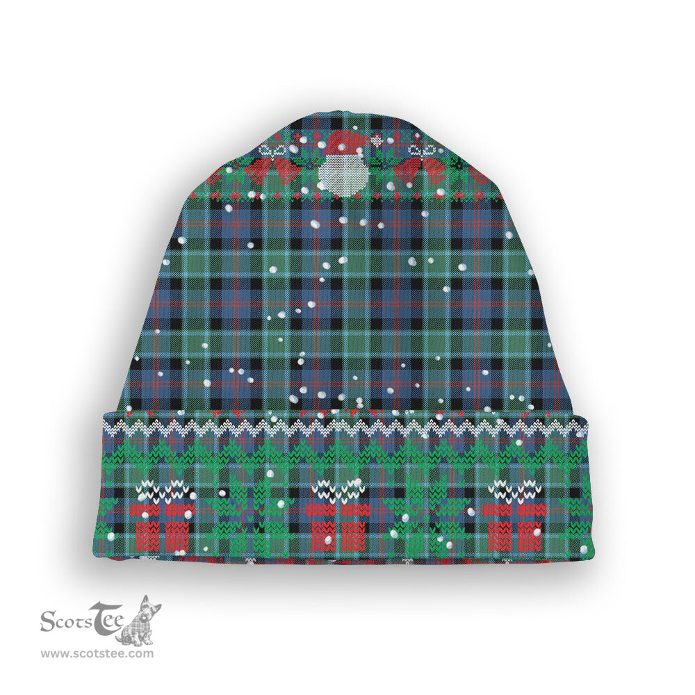 ScotsTee Shop Scottish MacTaggart Ancient Tartan Plaid Christmas Deer Snowman Snowflake Bell Knit Beanie