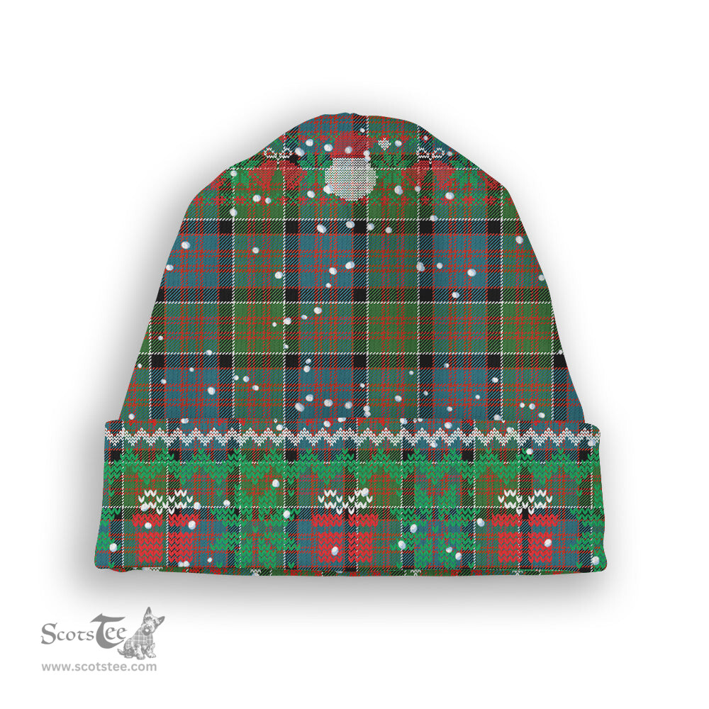 ScotsTee Shop Scottish MacDonald of Clan Ranald Ancient Tartan Plaid Christmas Deer Snowman Snowflake Bell Knit Beanie