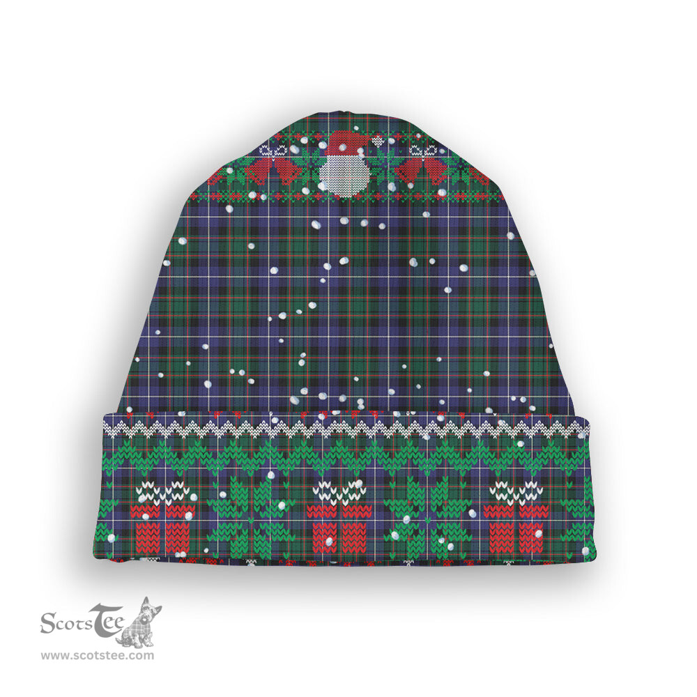 ScotsTee Shop Scottish MacRae Hunting Modern Tartan Plaid Christmas Deer Snowman Snowflake Bell Knit Beanie