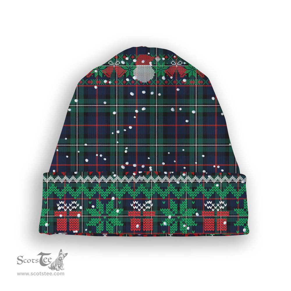 ScotsTee Shop Scottish MacPhail Hunting Modern Tartan Plaid Christmas Deer Snowman Snowflake Bell Knit Beanie