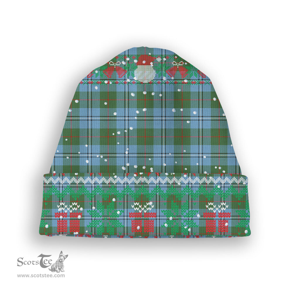 ScotsTee Shop Scottish Irvine of Glentulchan Modern Tartan Plaid Christmas Deer Snowman Snowflake Bell Knit Beanie