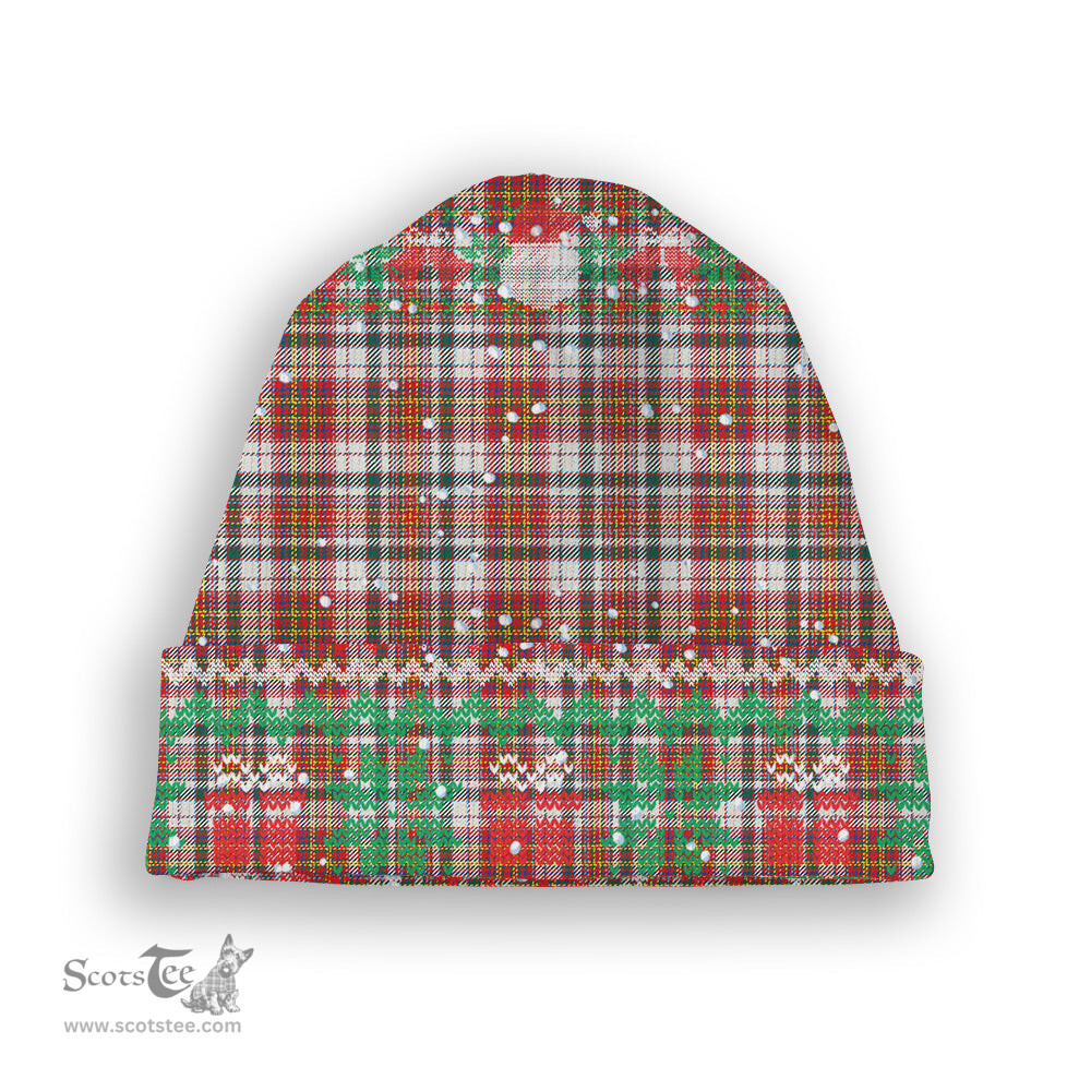 ScotsTee Shop Scottish MacAlister Dress Modern Tartan Plaid Christmas Deer Snowman Snowflake Bell Knit Beanie