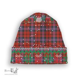 ScotsTee Shop Scottish Kelly of Sleat Red Ancient Tartan Plaid Christmas Deer Snowman Snowflake Bell Knit Beanie