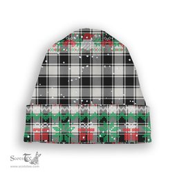 ScotsTee Shop Scottish MacFie Black & White Modern Tartan Plaid Christmas Deer Snowman Snowflake Bell Knit Beanie