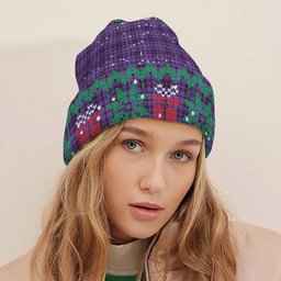 ScotsTee Shop Scottish Learmonth Family Herts Tartan Plaid Christmas Deer Snowman Snowflake Bell Knit Beanie