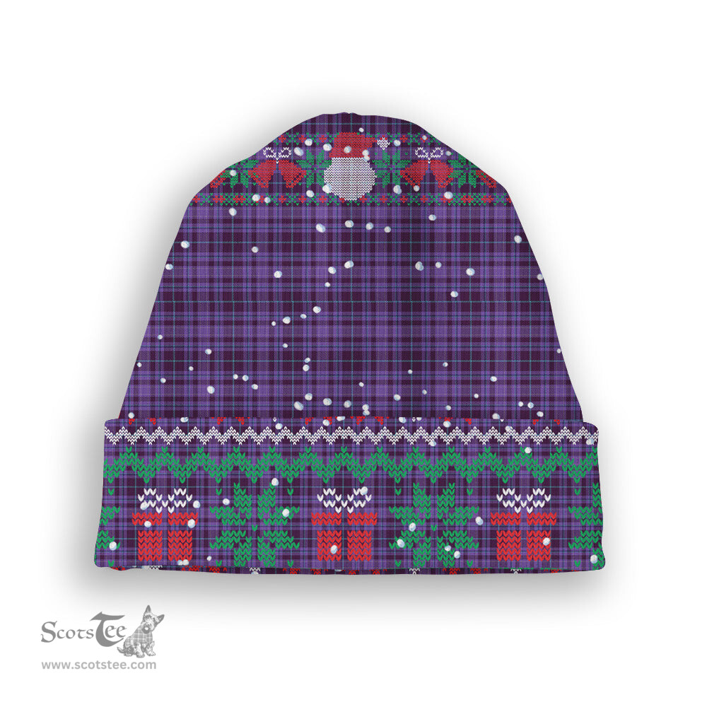 ScotsTee Shop Scottish Learmonth Family Herts Tartan Plaid Christmas Deer Snowman Snowflake Bell Knit Beanie