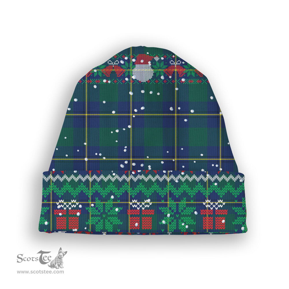 ScotsTee Shop Scottish Irvine of Bonshaw Modern Tartan Plaid Christmas Deer Snowman Snowflake Bell Knit Beanie