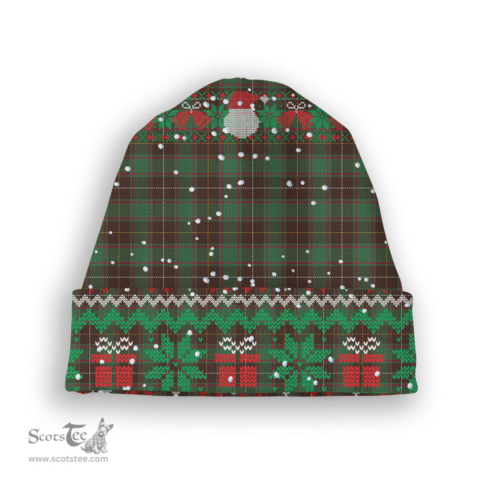 ScotsTee Shop Scottish MacPhee Hunting Modern Tartan Plaid Christmas Deer Snowman Snowflake Bell Knit Beanie
