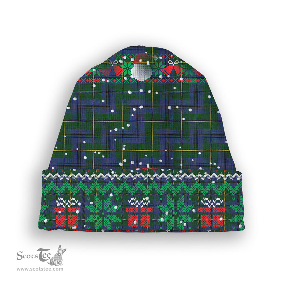 ScotsTee Shop Scottish Johnston 1 Tartan Plaid Christmas Deer Snowman Snowflake Bell Knit Beanie