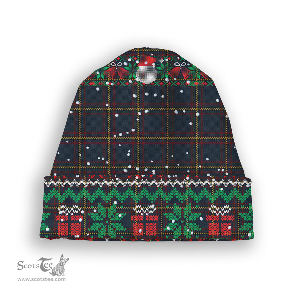 ScotsTee Shop Scottish MacLaine of Lochbuie Hunting Tartan Plaid Christmas Deer Snowman Snowflake Bell Knit Beanie