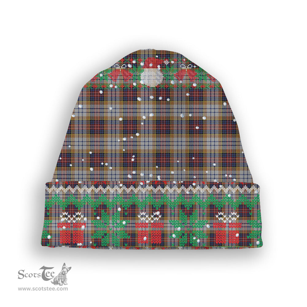 ScotsTee Shop Scottish McInnes Ancient Hunting Tartan Plaid Christmas Deer Snowman Snowflake Bell Knit Beanie