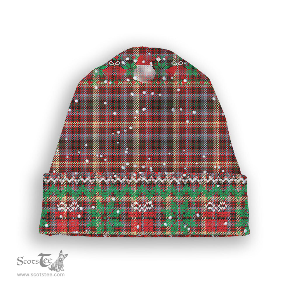 ScotsTee Shop Scottish McKay of Strathnaver Modern Tartan Plaid Christmas Deer Snowman Snowflake Bell Knit Beanie