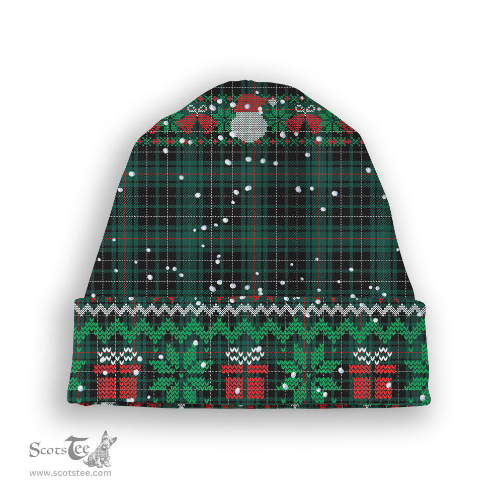 ScotsTee Shop Scottish McAuley Hunting Modern Tartan Plaid Christmas Deer Snowman Snowflake Bell Knit Beanie