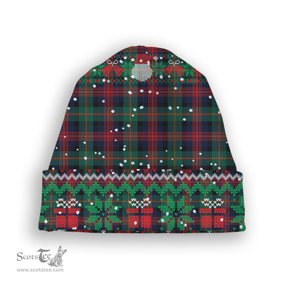 ScotsTee Shop Scottish MacLennan Modern Tartan Plaid Christmas Deer Snowman Snowflake Bell Knit Beanie