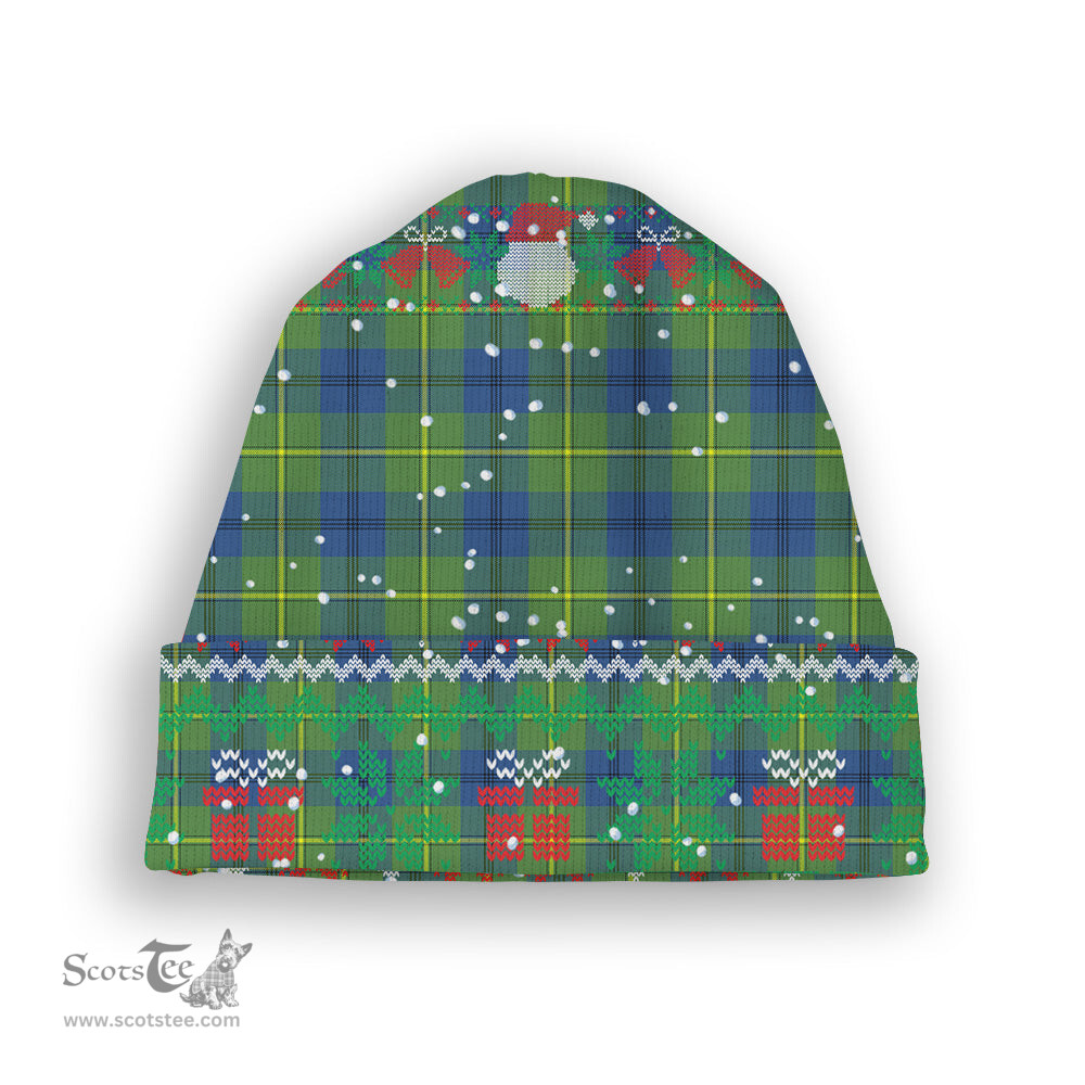ScotsTee Shop Scottish Johnston Ancient Tartan Plaid Christmas Deer Snowman Snowflake Bell Knit Beanie