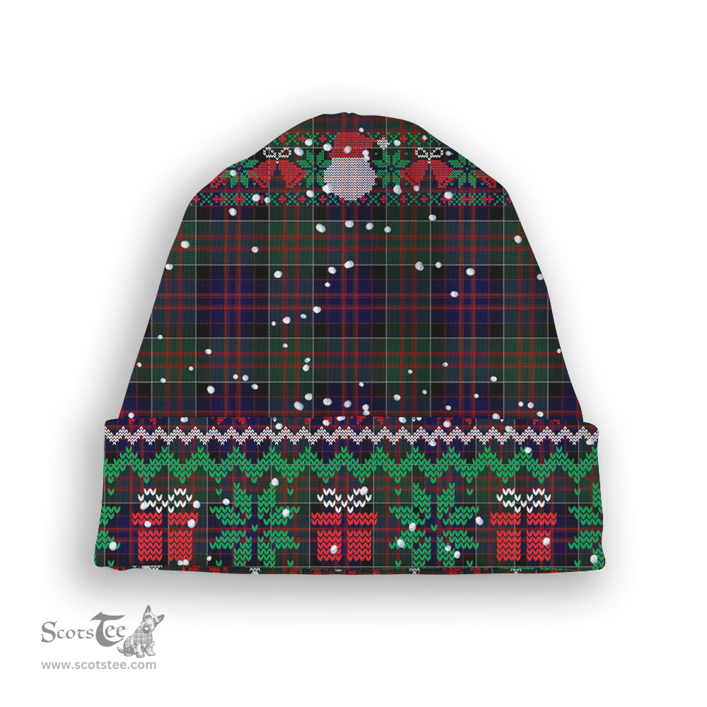 ScotsTee Shop Scottish MacDonald of Clan Ranald Tartan Plaid Christmas Deer Snowman Snowflake Bell Knit Beanie