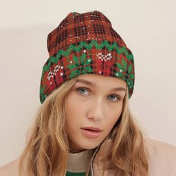 ScotsTee Shop Scottish McDonald of Ardnamurchan Ancient Tartan Plaid Christmas Deer Snowman Snowflake Bell Knit Beanie