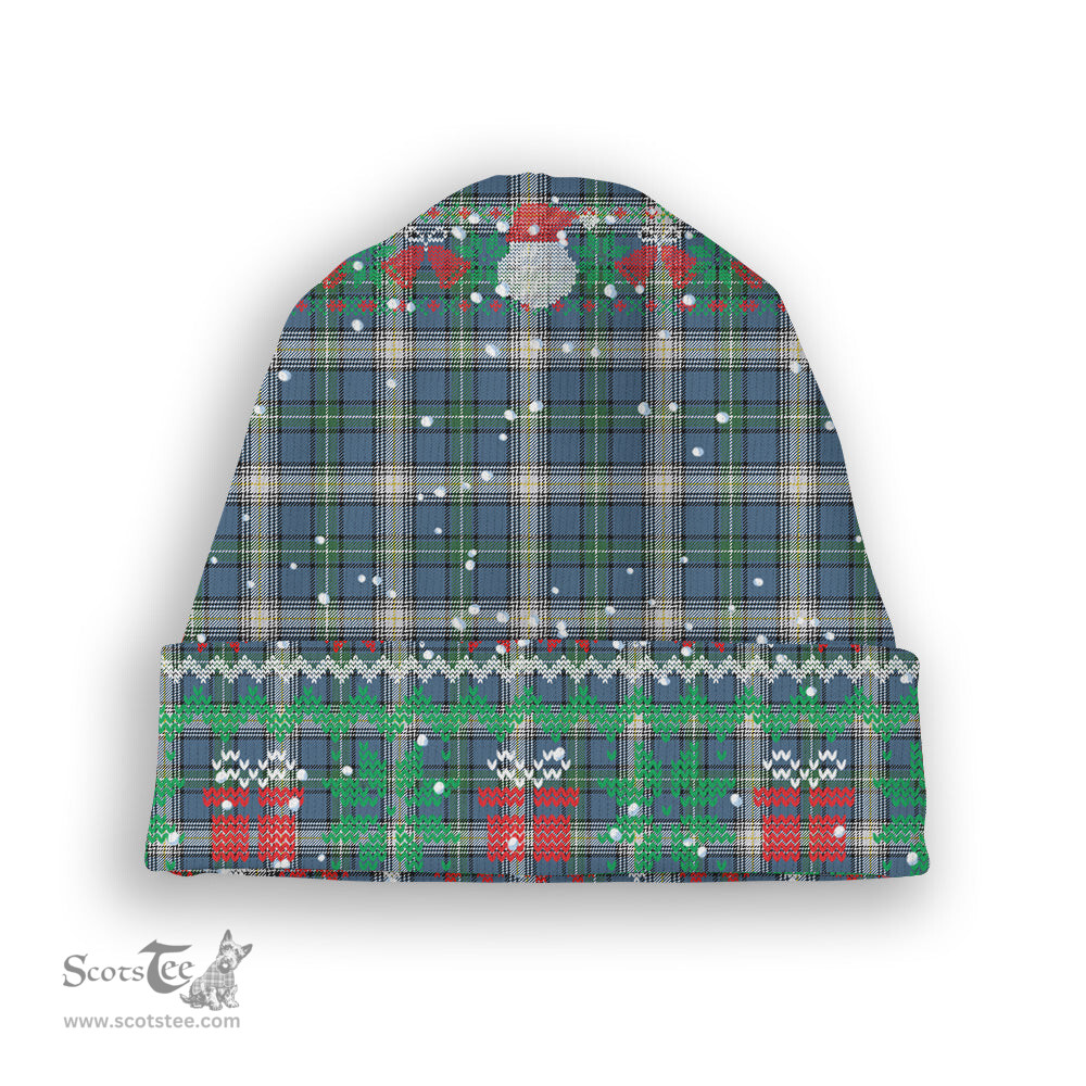 ScotsTee Shop Scottish McDowall Modern Tartan Plaid Christmas Deer Snowman Snowflake Bell Knit Beanie