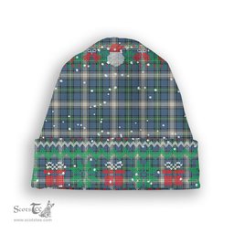 ScotsTee Shop Scottish McDowall Modern Tartan Plaid Christmas Deer Snowman Snowflake Bell Knit Beanie