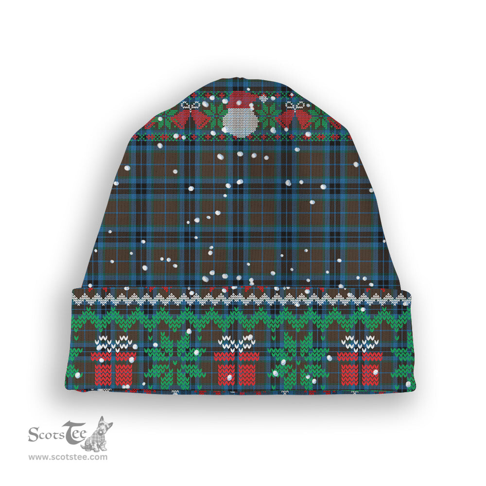 ScotsTee Shop Scottish MacTavish Hunting Modern Tartan Plaid Christmas Deer Snowman Snowflake Bell Knit Beanie
