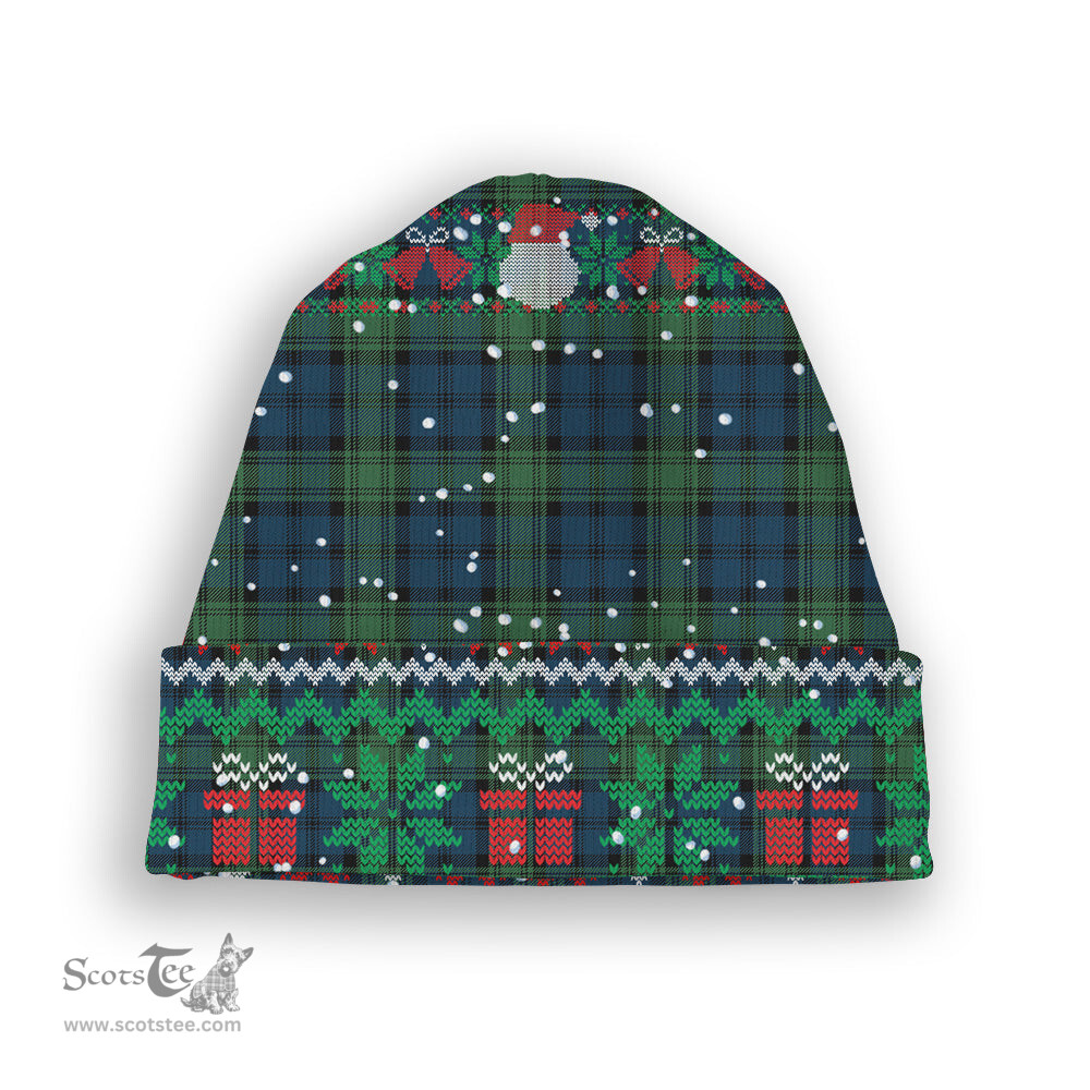 ScotsTee Shop Scottish Kerr Hunting Modern Tartan Plaid Christmas Deer Snowman Snowflake Bell Knit Beanie