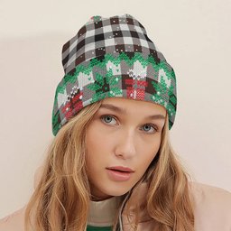 ScotsTee Shop Scottish Hog Modern Tartan Plaid Christmas Deer Snowman Snowflake Bell Knit Beanie