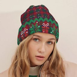 ScotsTee Shop Scottish MacNab 1950 Trade Version Tartan Plaid Christmas Deer Snowman Snowflake Bell Knit Beanie