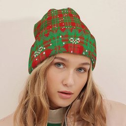 ScotsTee Shop Scottish Gregor Modern Tartan Plaid Christmas Deer Snowman Snowflake Bell Knit Beanie