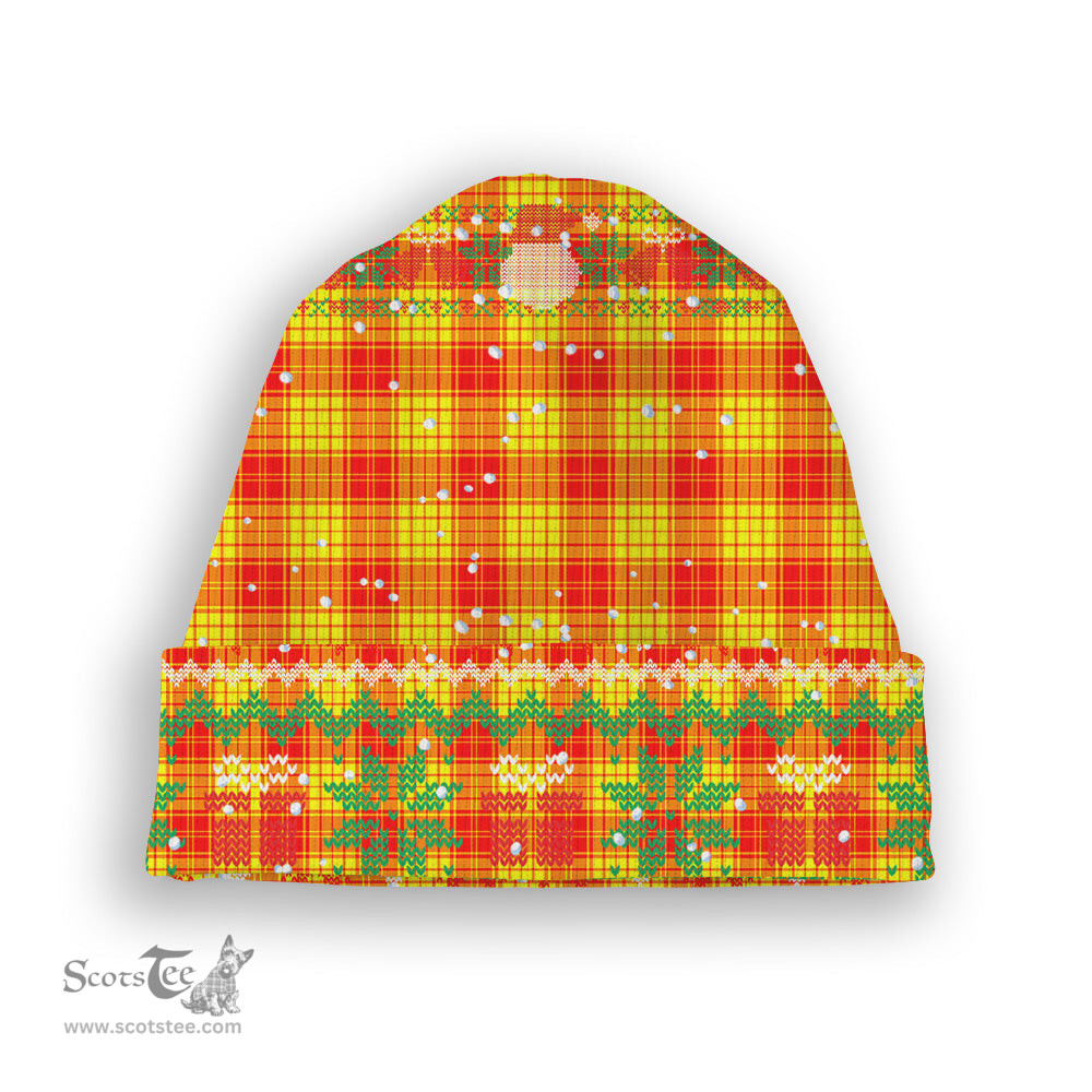 ScotsTee Shop Scottish MacMillan Tartan Plaid Christmas Deer Snowman Snowflake Bell Knit Beanie