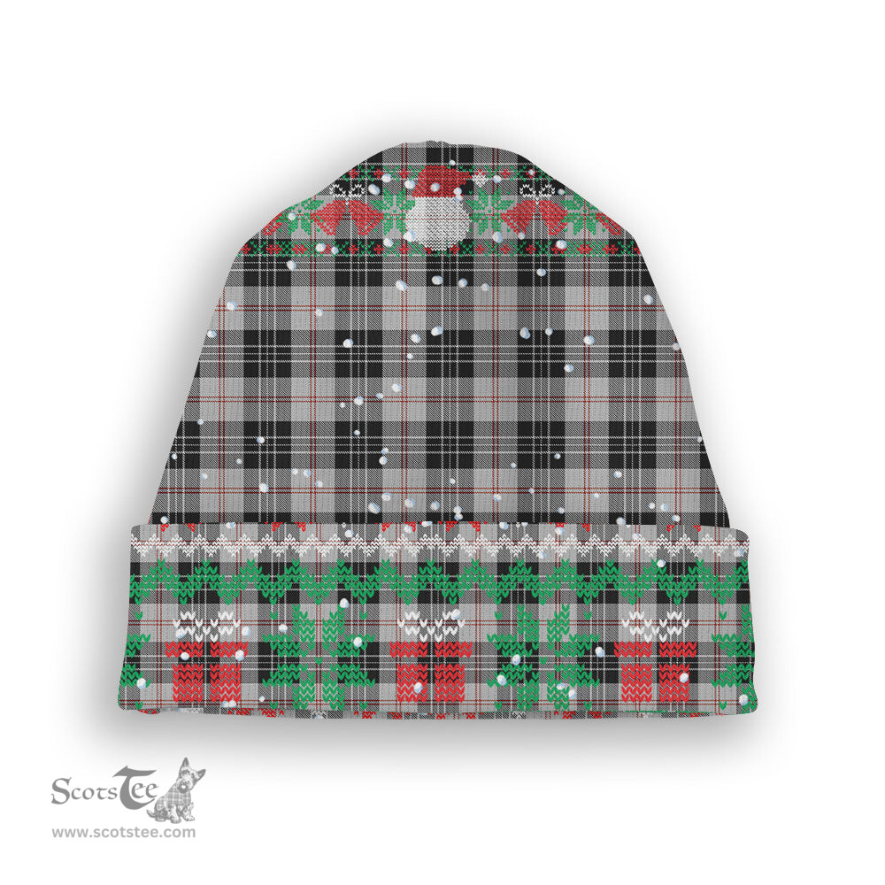 ScotsTee Shop Scottish MacPherson of Cluny Black and White Tartan Plaid Christmas Deer Snowman Snowflake Bell Knit Beanie