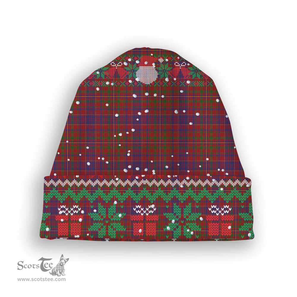ScotsTee Shop Scottish MacLeod Red Tartan Plaid Christmas Deer Snowman Snowflake Bell Knit Beanie