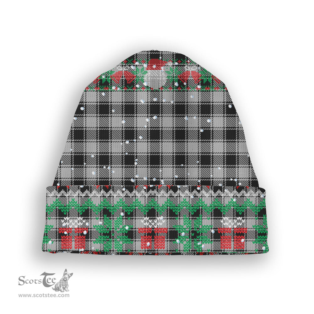 ScotsTee Shop Scottish MacPhee Black and White Tartan Plaid Christmas Deer Snowman Snowflake Bell Knit Beanie
