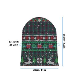 ScotsTee Shop Scottish Hunter of Peebleshire Modern Tartan Plaid Christmas Deer Snowman Snowflake Bell Knit Beanie
