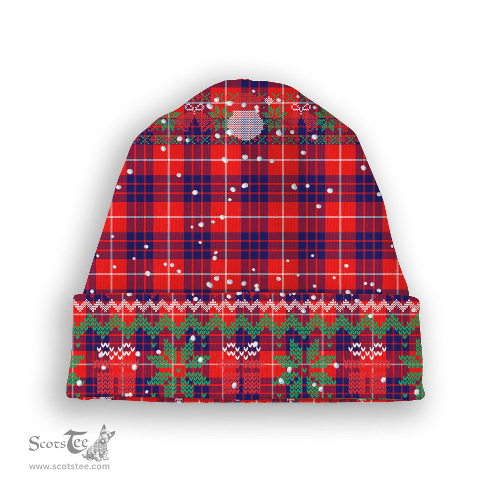 ScotsTee Shop Scottish Hamilton Modern Tartan Plaid Christmas Deer Snowman Snowflake Bell Knit Beanie