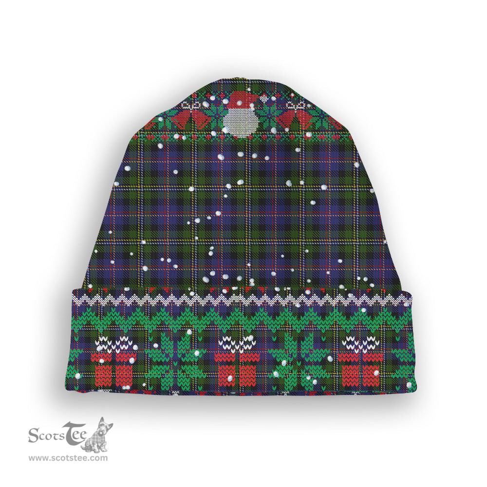 ScotsTee Shop Scottish Malcolm 1840 Tartan Plaid Christmas Deer Snowman Snowflake Bell Knit Beanie