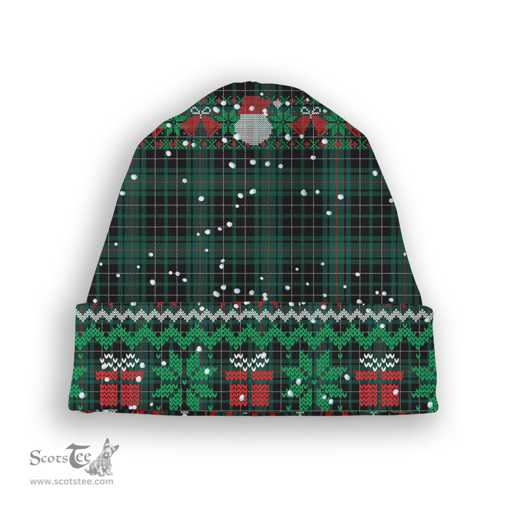 ScotsTee Shop Scottish McAulay Hunting Modern Tartan Plaid Christmas Deer Snowman Snowflake Bell Knit Beanie