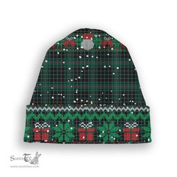 ScotsTee Shop Scottish McAulay Hunting Modern Tartan Plaid Christmas Deer Snowman Snowflake Bell Knit Beanie