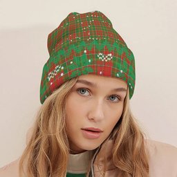 ScotsTee Shop Scottish MacDonald of Kingsburgh Ancient Tartan Plaid Christmas Deer Snowman Snowflake Bell Knit Beanie