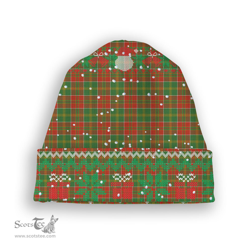 ScotsTee Shop Scottish MacDonald of Kingsburgh Ancient Tartan Plaid Christmas Deer Snowman Snowflake Bell Knit Beanie