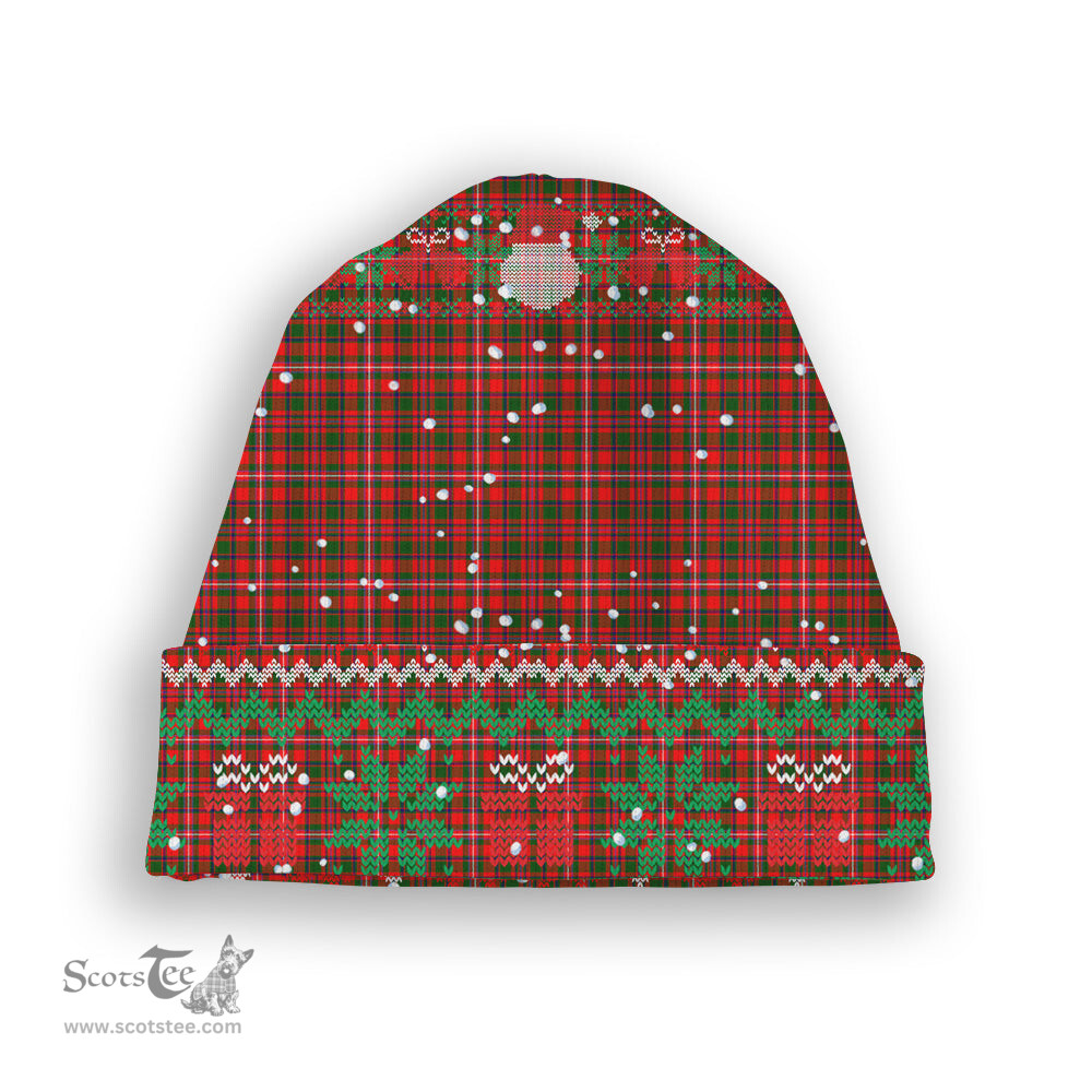 ScotsTee Shop Scottish McKinnon Modern Tartan Plaid Christmas Deer Snowman Snowflake Bell Knit Beanie