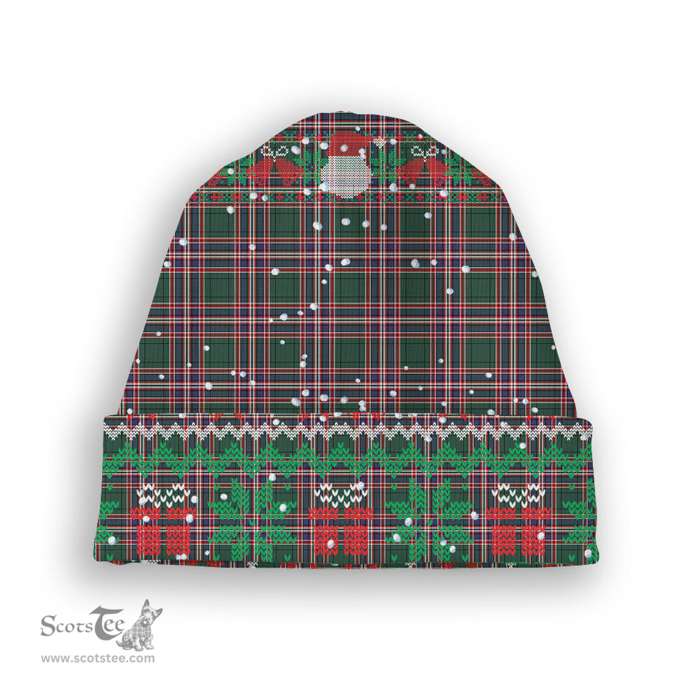 ScotsTee Shop Scottish McFarlane Hunting Modern Tartan Plaid Christmas Deer Snowman Snowflake Bell Knit Beanie