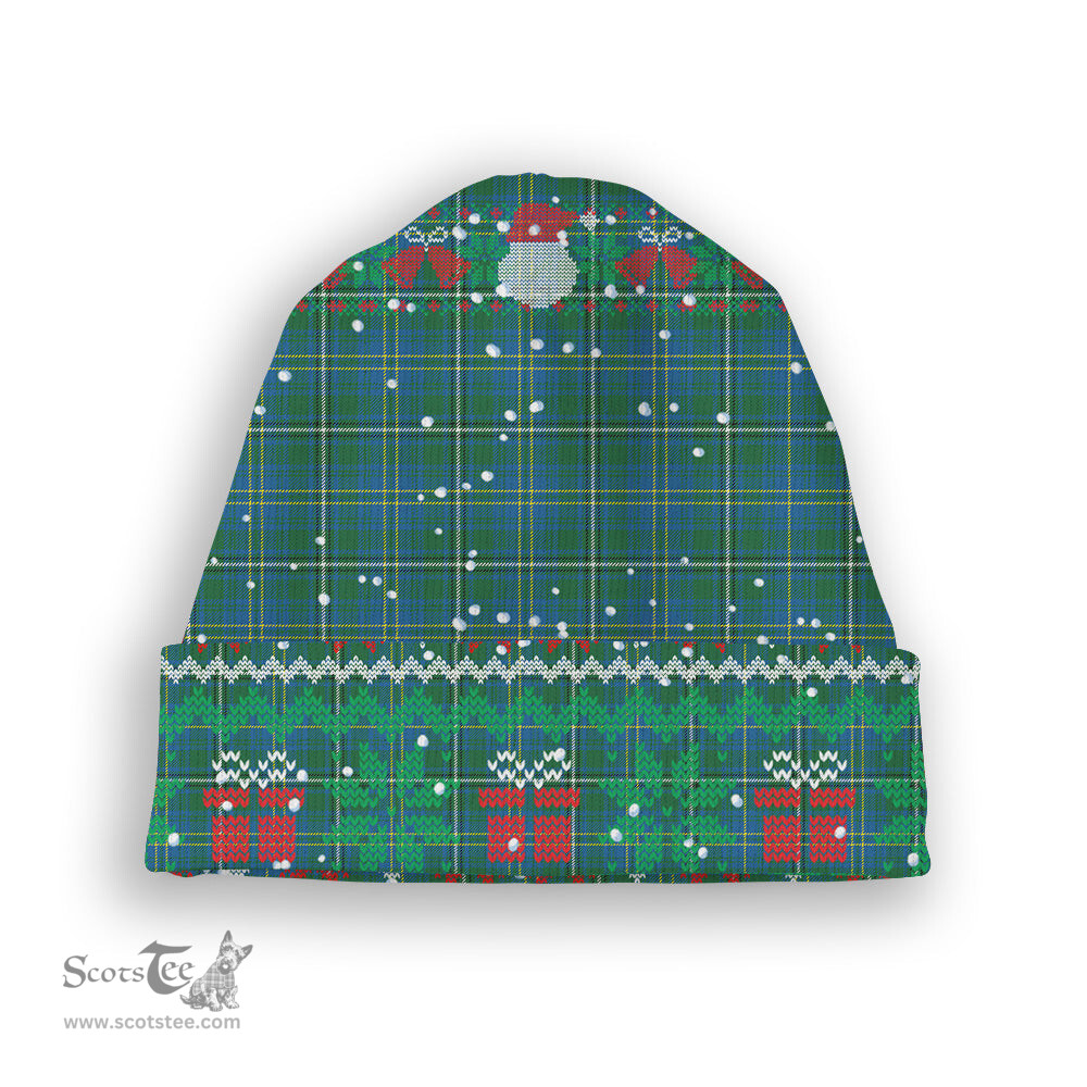 ScotsTee Shop Scottish Hay Hunting Modern Tartan Plaid Christmas Deer Snowman Snowflake Bell Knit Beanie