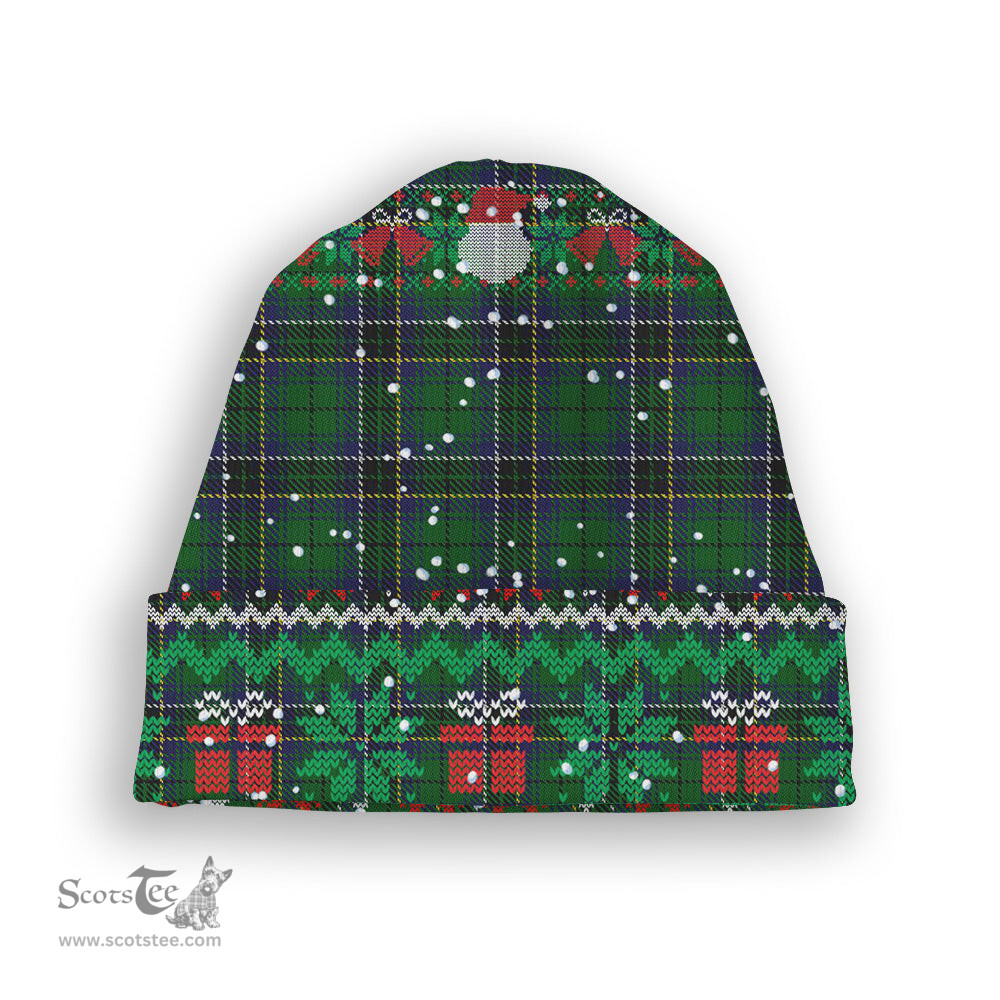 ScotsTee Shop Scottish MacAlpine 1906 Tartan Plaid Christmas Deer Snowman Snowflake Bell Knit Beanie