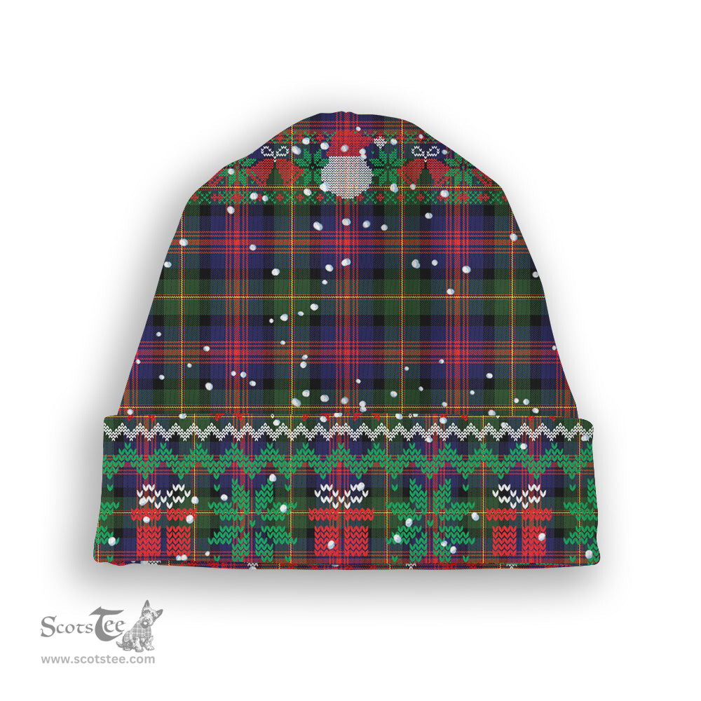 ScotsTee Shop Scottish Logan Modern Tartan Plaid Christmas Deer Snowman Snowflake Bell Knit Beanie