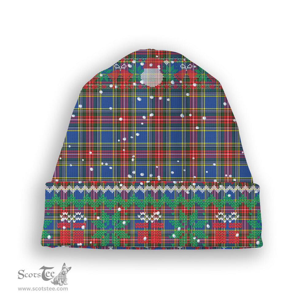 ScotsTee Shop Scottish MacBeth Modern SC Tartan Plaid Christmas Deer Snowman Snowflake Bell Knit Beanie