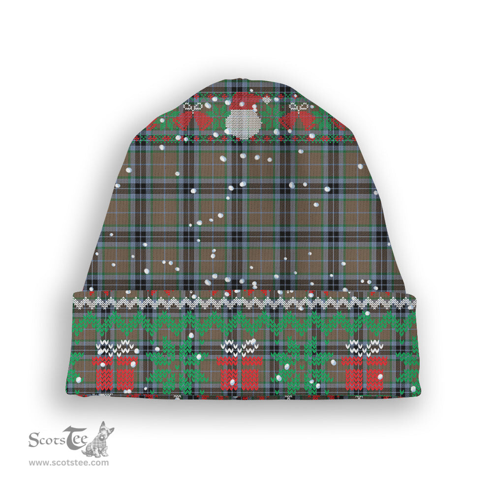 ScotsTee Shop Scottish MacTavish Hunting Ancient Tartan Plaid Christmas Deer Snowman Snowflake Bell Knit Beanie