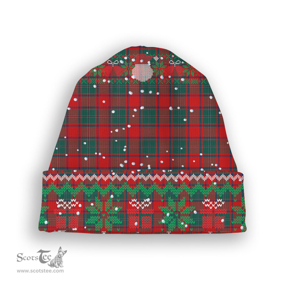 ScotsTee Shop Scottish MacPhail Blue Bands Modern Tartan Plaid Christmas Deer Snowman Snowflake Bell Knit Beanie