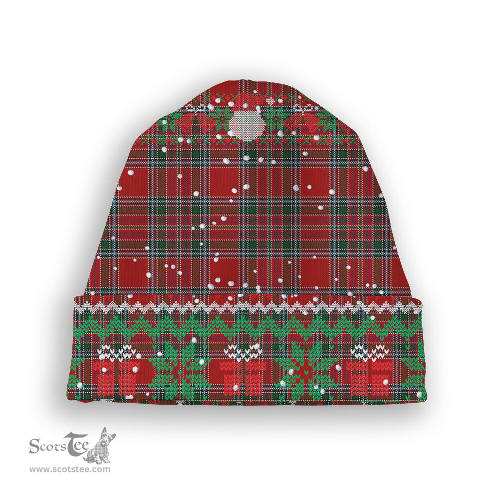 ScotsTee Shop Scottish McBean Tartan Plaid Christmas Deer Snowman Snowflake Bell Knit Beanie
