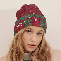 ScotsTee Shop Scottish MacRae Modern Tartan Plaid Christmas Deer Snowman Snowflake Bell Knit Beanie