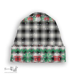 ScotsTee Shop Scottish MacPhee B&W Modern Tartan Plaid Christmas Deer Snowman Snowflake Bell Knit Beanie